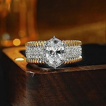 Women Vintage Two Tone Zirconia Halo Wide Ring