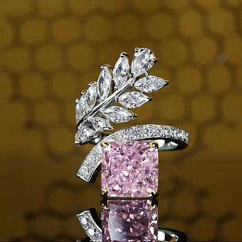 Branch Leaf Open Ring Adjustable Wedding Ring with Yellow & Pink CZ Crystals