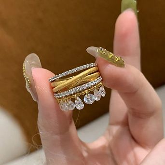 Women's Tassel Cubic Zirconia Open Ring
