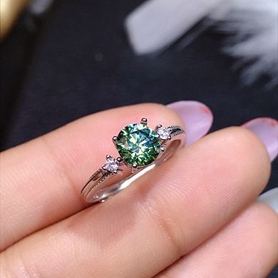 Women's Round Solitaire Created Emerald CZ Half Eternity Promise Ring