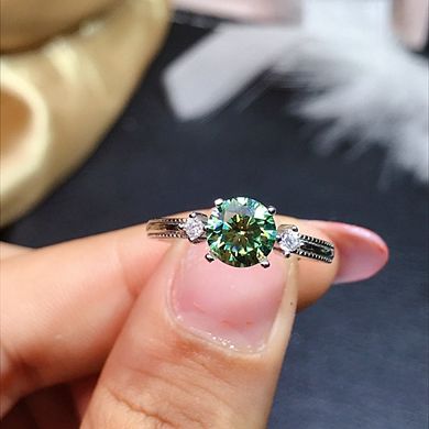 Women's Round Solitaire Created Emerald CZ Half Eternity Promise Ring