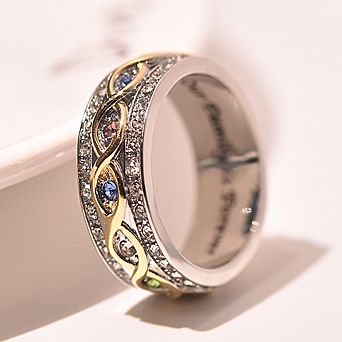 Women’s Two-Tone Rhinestone Ring Colorful Decorative Metal Band for Weddings