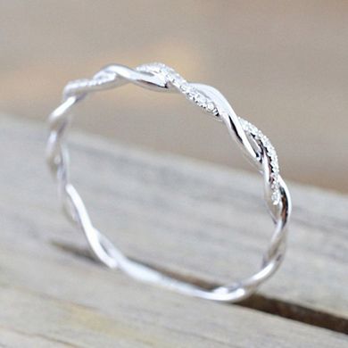 Women’s Fashion Twist Ring with Dazzling Cubic Zirconia