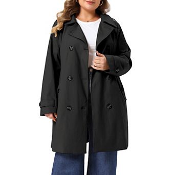 Women's Plus Size Trench Coats Notch Lapel Double Breasted Detachable Hood with Pocket Pea Coats