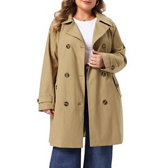 Women's Plus Size Trench Coats Notch Lapel Double Breasted Detachable Hood with Pocket Pea Coats