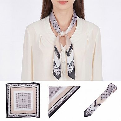 Women's Grid Graphics Scarf Square Silky Satin Elegant Head Wrap Bandanas Neck Scarves