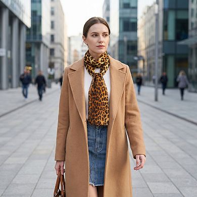 Women's Leopard Print Chiffon Scarf Retro Long Lightweight Neckerchief Head Wrap Bandanas