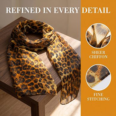 Women's Leopard Print Chiffon Scarf Retro Long Lightweight Neckerchief Head Wrap Bandanas