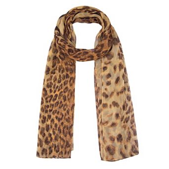 Women's Leopard Print Chiffon Scarf Retro Long Lightweight Neckerchief Head Wrap Bandanas