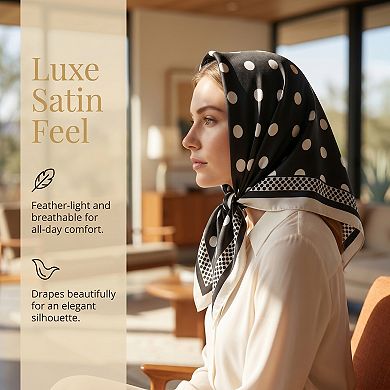 Women Polka Dot Triangle Scarf Versatile Silky Satin Head Wrap Bandanas for Spring Commuter