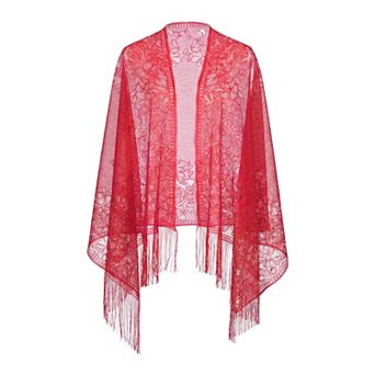 Women's Solid Lace Scarf with Tassels Long Shawl Elegant Head Wrap Bandanas for Wedding Banquet