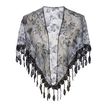 Women's Triangular Shawl Scarf Retro Rose Lace Pendant Tassel Wrap Bandanas for Spring-autumn Travel
