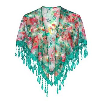 Women's Triangular Shawl Scarf Retro Rose Lace Pendant Tassel Wrap Bandanas for Spring-autumn Travel