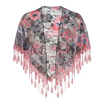 Women's Triangular Shawl Scarf Retro Rose Lace Pendant Tassel Wrap Bandanas for Spring-autumn Travel