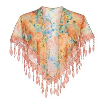 Women's Triangular Shawl Scarf Retro Rose Lace Pendant Tassel Wrap Bandanas for Spring-autumn Travel