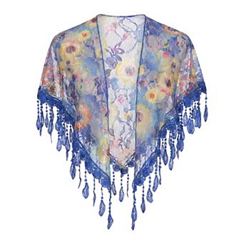 Women's Triangular Shawl Scarf Retro Rose Lace Pendant Tassel Wrap Bandanas for Spring-autumn Travel