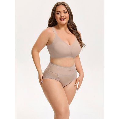 Womens High Waisted Underwear Lace Mesh Briefs Soft Plus Size Panties
