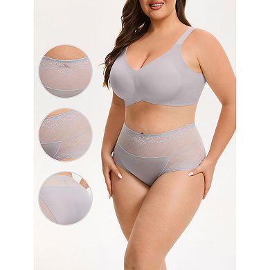 Womens High Waisted Underwear Lace Mesh Briefs Soft Plus Size Panties