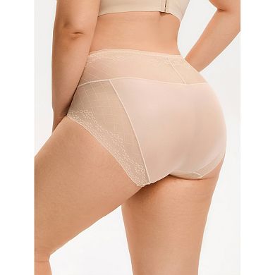 Womens High Waisted Underwear Lace Mesh Briefs Soft Plus Size Panties