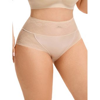 Womens High Waisted Underwear Lace Mesh Briefs Soft Plus Size Panties