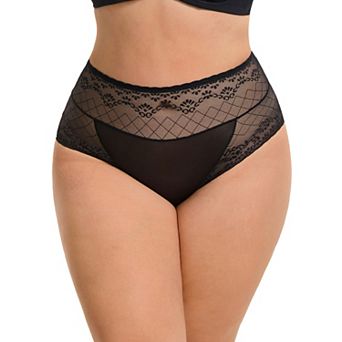 Womens High Waisted Underwear Lace Mesh Briefs Soft Plus Size Panties