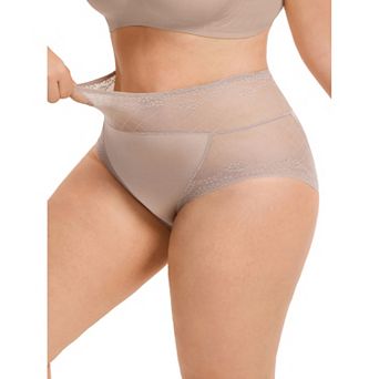 Womens High Waisted Underwear Lace Mesh Briefs Soft Plus Size Panties