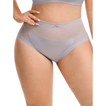 Womens High Waisted Underwear Lace Mesh Briefs Soft Plus Size Panties
