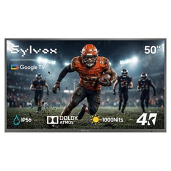 Sylvox 50" Smart Outdoor TV, 4K Uhd 1000nits with Dobly Atmos, Google TV with Voice remote, IP56 Wat