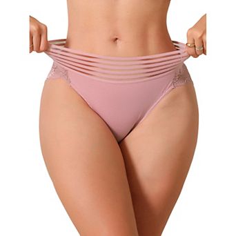 Womens Mesh Striped Underwear Mid Waisted Lace Briefs See Through Panties