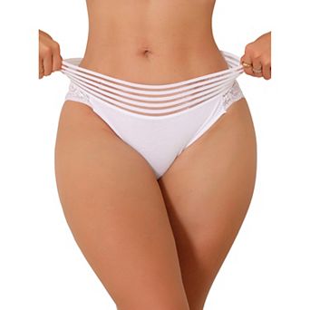 Womens Mesh Striped Underwear Mid Waisted Lace Briefs See Through Panties