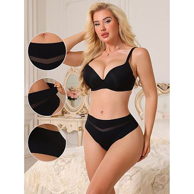 Women's Ice Silk Bikini Brief Mid Rise V-shaped Meshed Thongs