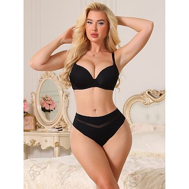 Women's Ice Silk Bikini Brief Mid Rise V-shaped Meshed Thongs