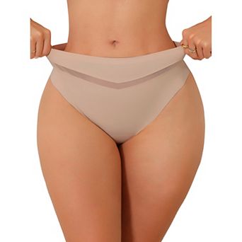 Women's Ice Silk Bikini Brief Mid Rise V-shaped Meshed Thongs