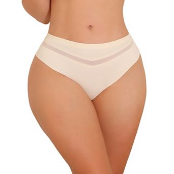 Women's Ice Silk Bikini Brief Mid Rise V-shaped Meshed Thongs