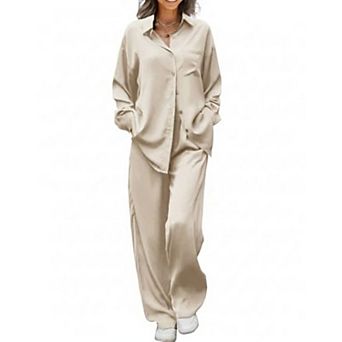 Ekouaer Womens Two Piece Silk Satin Pajama Set Long Sleeve Shirts and Pants Pajamas Sets