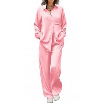 Ekouaer Womens Two Piece Silk Satin Pajama Set Long Sleeve Shirts and Pants Pajamas Sets