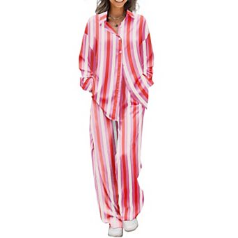 Ekouaer Womens Two Piece Silk Satin Pajama Set Long Sleeve Shirts and Pants Pajamas Sets
