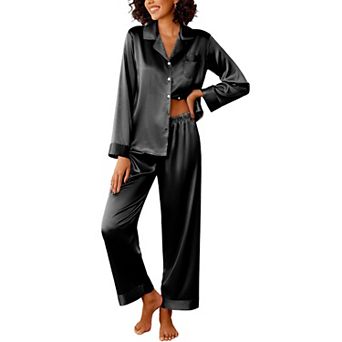 Ekouaer Womens Silk Satin Pajama Sets Two Piece Pajamas Set Long Sleeve Top and Pants Stripe