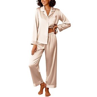 Ekouaer Womens Silk Satin Pajama Sets Two Piece Pajamas Set Long Sleeve Top and Pants Stripe