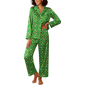 Ekouaer Womens Silk Satin Pajama Sets Two Piece Pajamas Set Long Sleeve Top and Pants Stripe