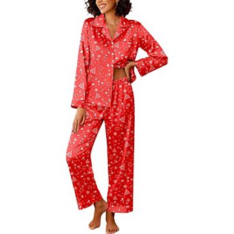 Ekouaer Womens Silk Satin Pajama Sets Two Piece Pajamas Set Long Sleeve Top and Pants Stripe