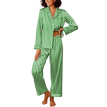 Ekouaer Womens Silk Satin Pajama Sets Two Piece Pajamas Set Long Sleeve Top and Pants Stripe