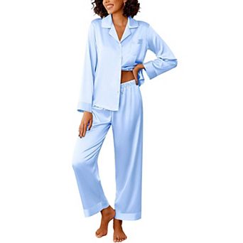 Ekouaer Womens Silk Satin Pajama Sets Two Piece Pajamas Set Long Sleeve Top and Pants Stripe