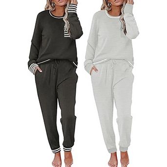 Ekouaer Two Pack Womens Pajama Sets Long Sleeve Lounge Sets Soft Pajama Sleepwear Loungewear