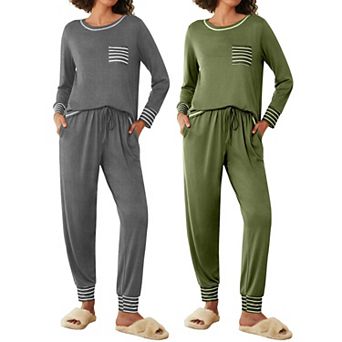 Ekouaer Two Pack Womens Pajama Sets Long Sleeve Lounge Sets Soft Pajama Sleepwear Loungewear