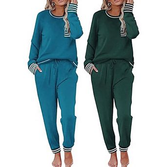 Ekouaer Two Pack Womens Pajama Sets Long Sleeve Lounge Sets Soft Pajama Sleepwear Loungewear