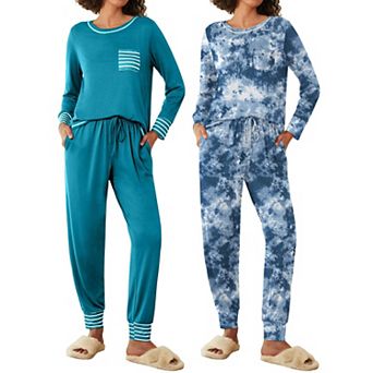Ekouaer Two Pack Womens Pajama Sets Long Sleeve Lounge Sets Soft Pajama Sleepwear Loungewear