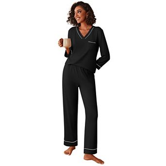 Ekouaer Womens Pajamas Sets Two Piece Pajamas V Neck Long Sleeve Sleepwear Pants with Pocket