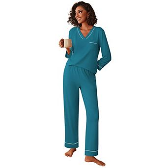 Ekouaer Womens Pajamas Sets Two Piece Pajamas V Neck Long Sleeve Sleepwear Pants with Pocket