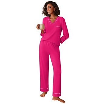 Ekouaer Womens Pajamas Sets Two Piece Pajamas V Neck Long Sleeve Sleepwear Pants with Pocket